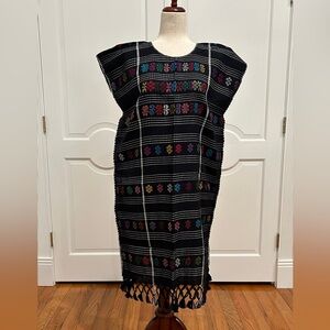 Mexican Women's Amuzgo Dress Huipil Tunic Flowers Design, Bohemian, Vintage.